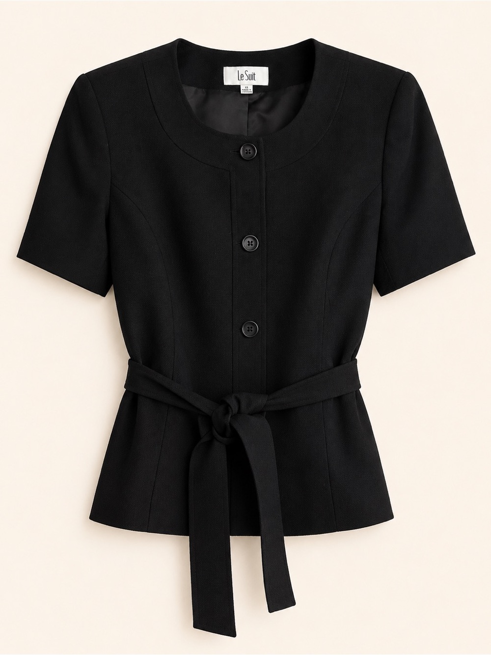 Le Suit Black Belted Short Sleeve Suit Jacket Size 14 NWT